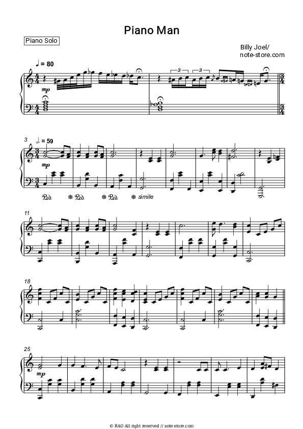 Piano Man - Billy Joel Piano Sheet Music - Piano.Solo