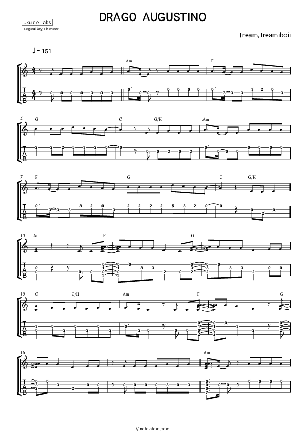 DRAGO AUGUSTINO - Tream, treamiboii Sheet Music - Ukulele.Tab