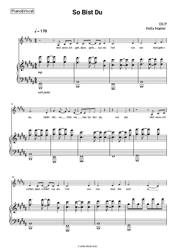 So Bist Du - Oli.P, Felix Harrer Piano Sheet Music with the Voice part - Piano&Vocal