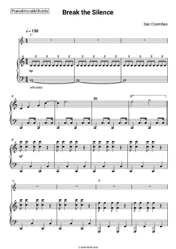 Break the Silence - Gaz Coombes Piano Sheet Music with the Vocal and Chords - Piano&Vocal&Chords