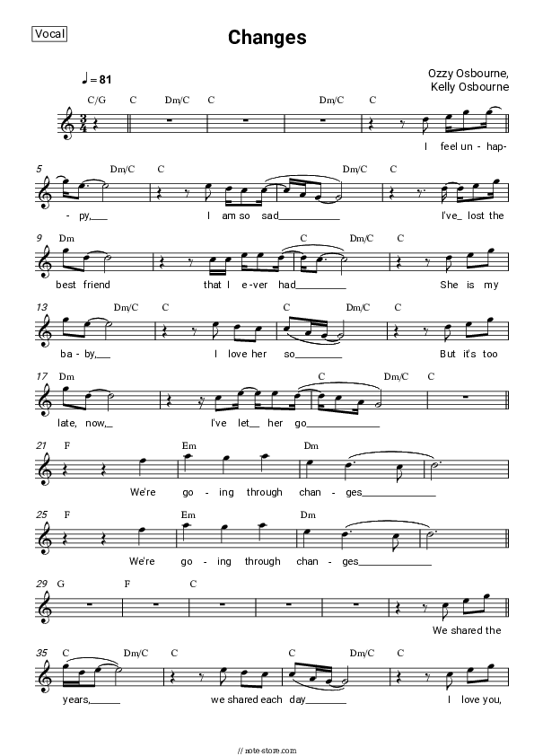 Changes - Kelly Osbourne, Ozzy Osbourne Vocal Sheet Music - Vocal