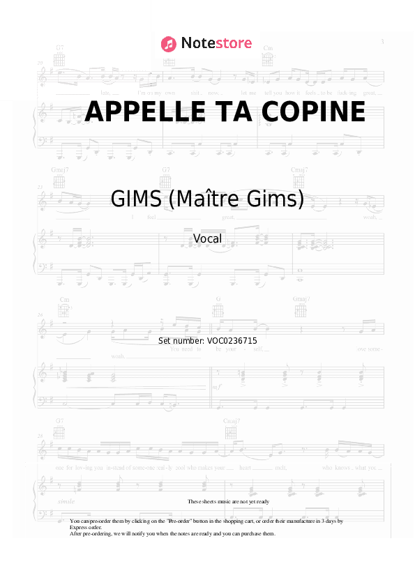 APPELLE TA COPINE - GIMS (Maître Gims) Vocal Sheet Music - Vocal
