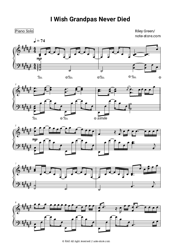 I Wish Grandpas Never Died - Riley Green Piano Sheet Music - Piano.Solo