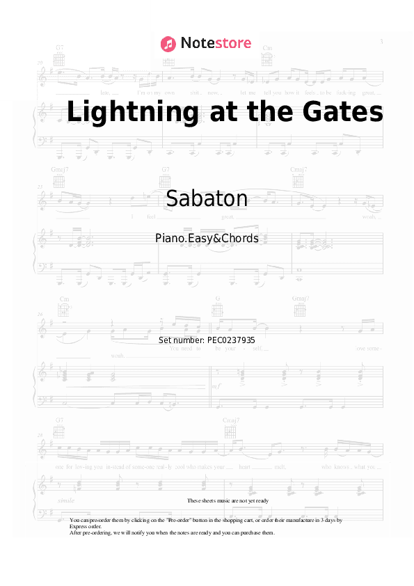 Lightning at the Gates - Sabaton Sheet Music Easy and Chords - Piano.Easy&Chords