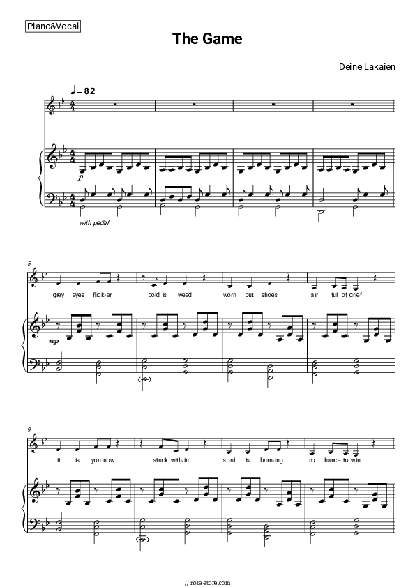 The Game - Deine Lakaien Piano Sheet Music with the Voice part - Piano&Vocal