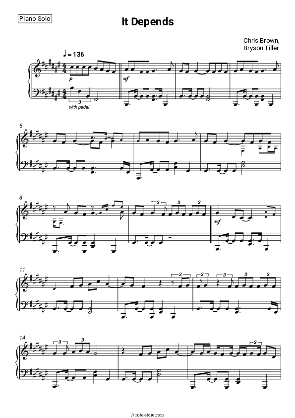 It Depends - Chris Brown, Bryson Tiller Piano Sheet Music - Piano.Solo