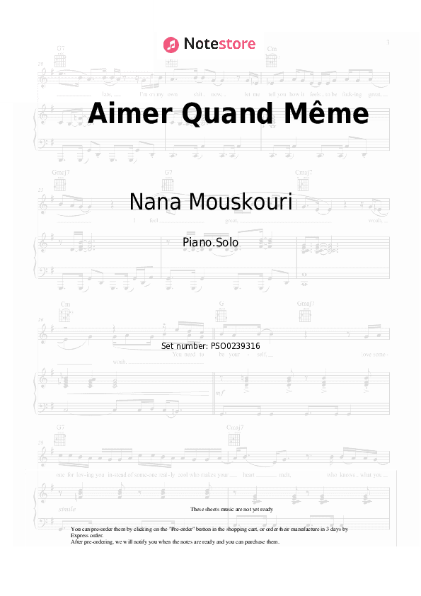 Aimer Quand Même - Nana Mouskouri Piano Sheet Music - Piano.Solo