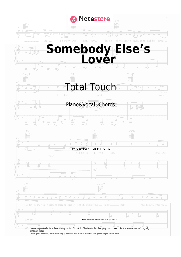 Somebody Else’s Lover - Total Touch Piano Sheet Music with the Vocal and Chords - Piano&Vocal&Chords