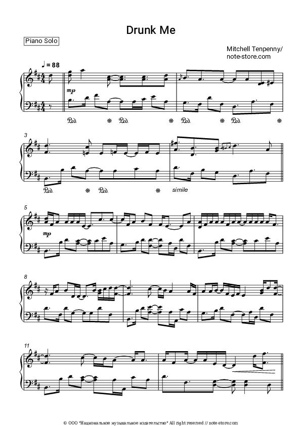 Drunk Me - Mitchell Tenpenny Piano Sheet Music - Piano.Solo