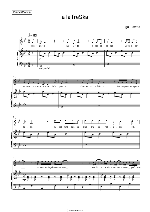 a la freSka - Figa Flawas Piano Sheet Music with the Voice part - Piano&Vocal