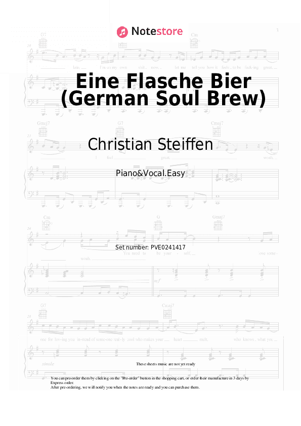 Eine Flasche Bier (German Soul Brew) - Christian Steiffen Piano Sheet Music Easy and Vocal - Piano&Vocal.Easy