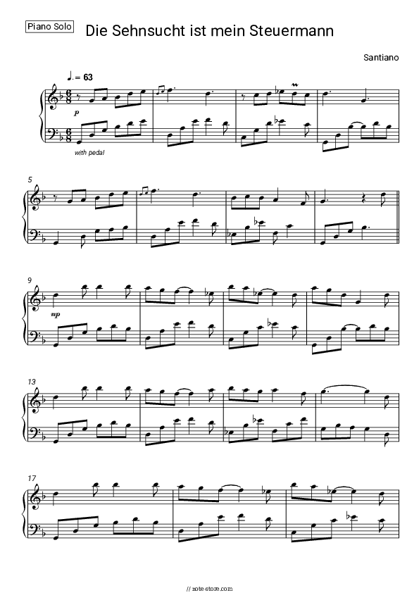 Die Sehnsucht ist mein Steuermann - Santiano Piano Sheet Music - Piano.Solo