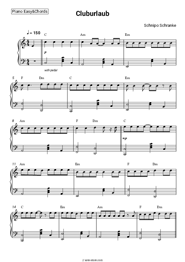Cluburlaub - Schnipo Schranke Sheet Music Easy and Chords - Piano.Easy&Chords