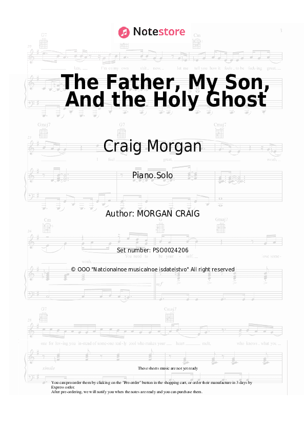 The Father, My Son, And the Holy Ghost - Craig Morgan Piano Sheet Music - Piano.Solo