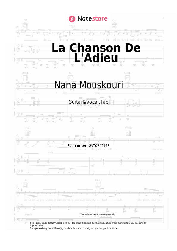 La Chanson De L'Adieu - Nana Mouskouri Chords and Voice - Guitar&Vocal.Tab