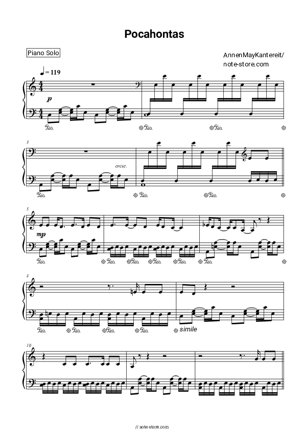 Pocahontas - AnnenMayKantereit Piano Sheet Music - Piano.Solo