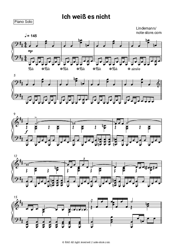 Ich weiß es nicht - Lindemann Piano Sheet Music - Piano.Solo
