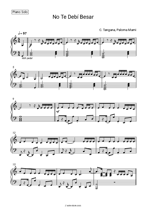No Te Debí Besar - C. Tangana, Paloma Mami, Alizzz Piano Sheet Music - Piano.Solo