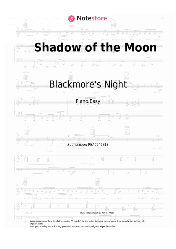 Shadow of the Moon - Blackmore's Night Piano Sheet Music Easy - Piano.Easy