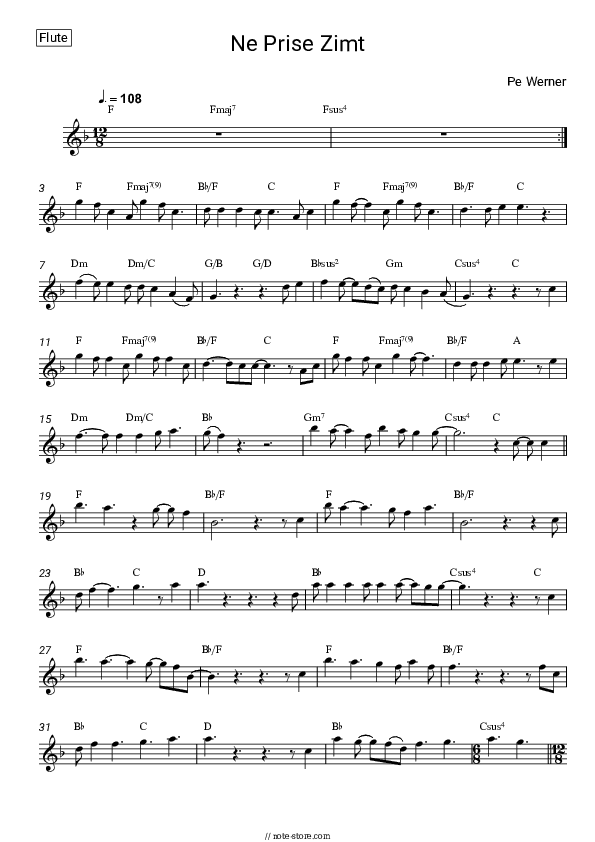 Ne Prise Zimt - Pe Werner Flute Sheet Music - Flute