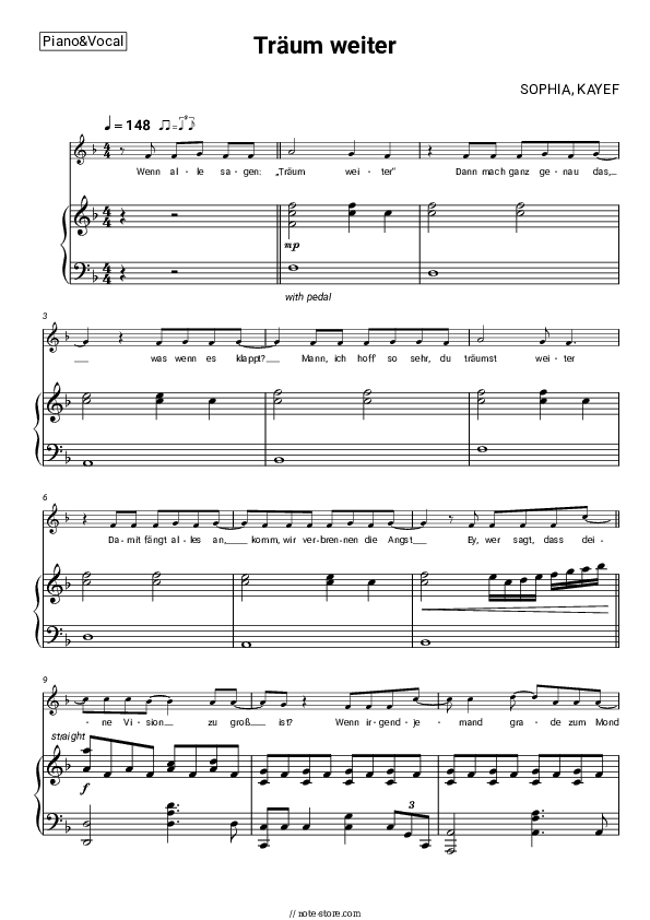 Träum weiter - SOPHIA, KAYEF Piano Sheet Music with the Voice part - Piano&Vocal