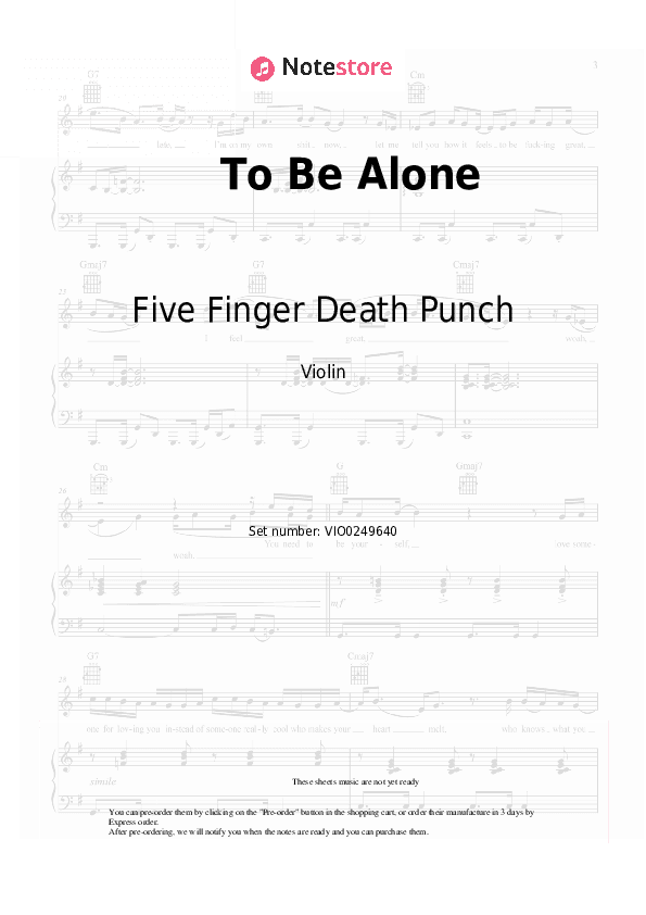 To Be Alone - Five Finger Death Punch Violin Sheet Music - Violin