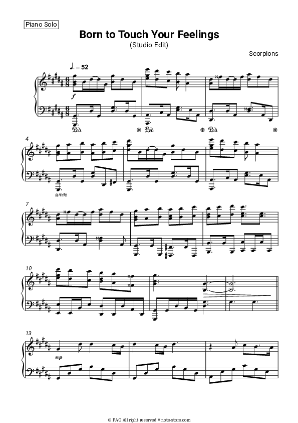 Born To Touch Your Feelings - Scorpions Piano Sheet Music - Piano.Solo