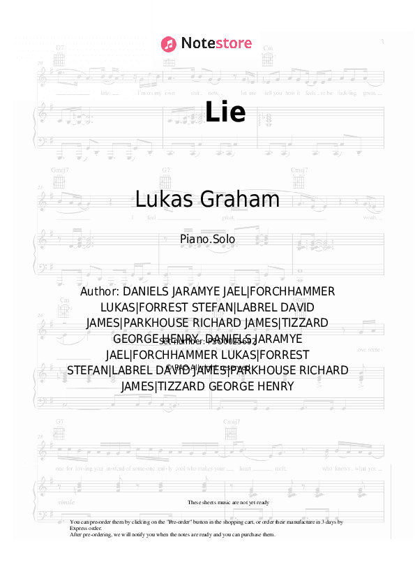 Lie - Lukas Graham Piano Sheet Music - Piano.Solo