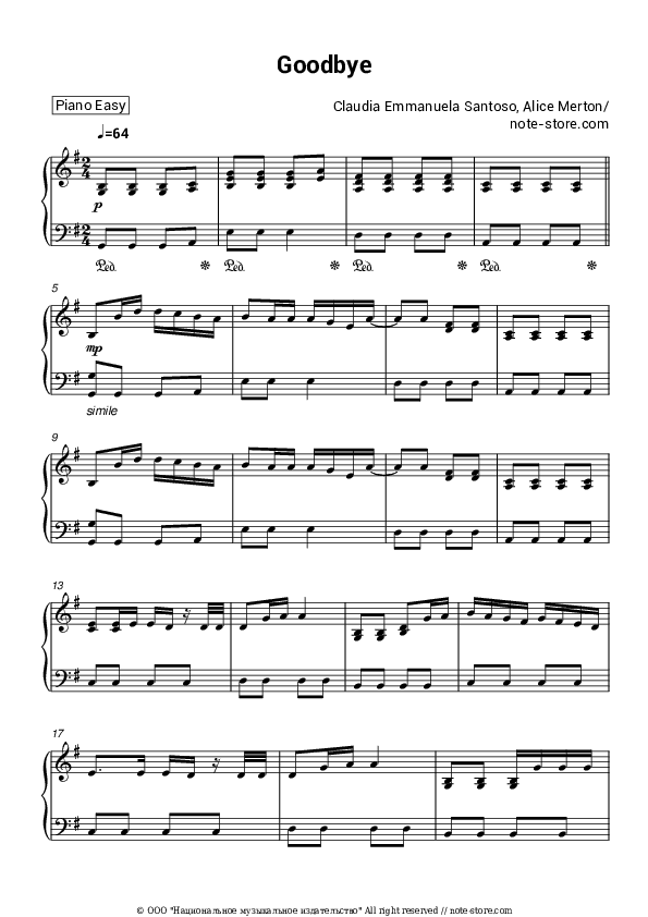Goodbye - Claudia Emmanuela Santoso, Alice Merton Piano Sheet Music Easy - Piano.Easy
