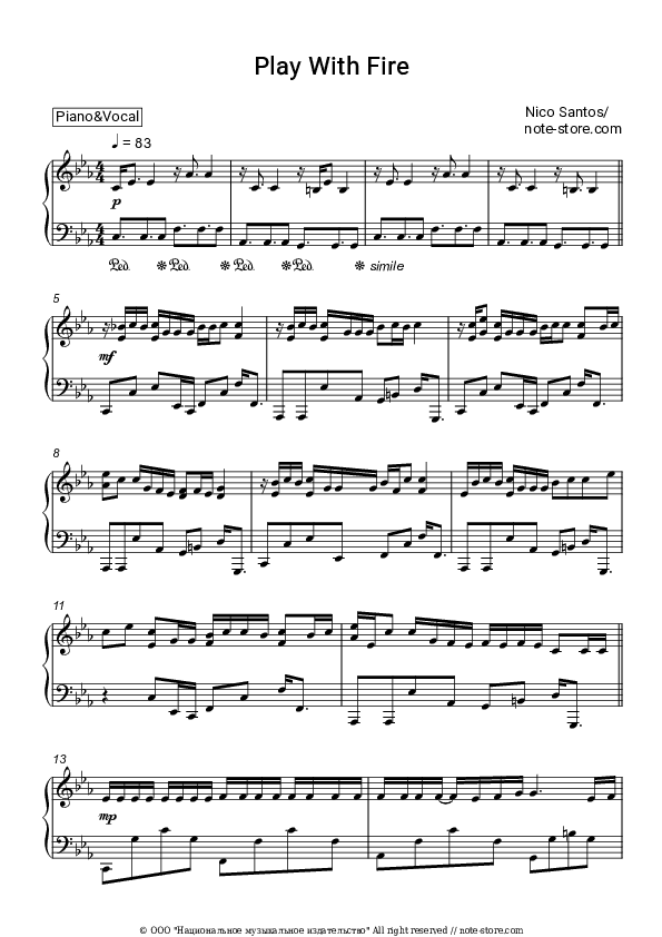 Play With Fire - Nico Santos Piano Sheet Music - Piano.Solo