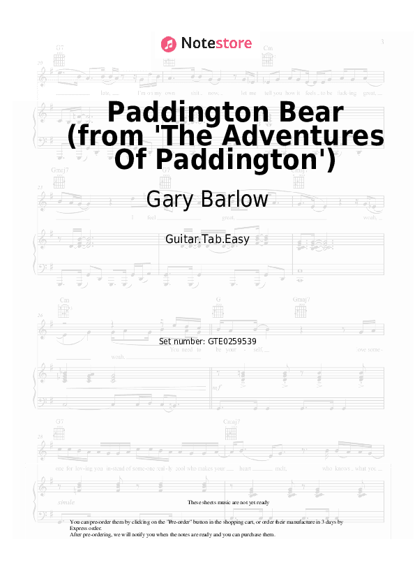 Paddington Bear (from 'The Adventures Of Paddington') - Gary Barlow Tabs Easy - Guitar.Tab.Easy