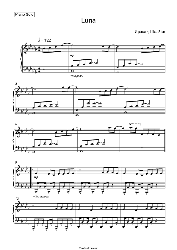 Luna - Irakli, Lika Star Piano Sheet Music - Piano.Solo
