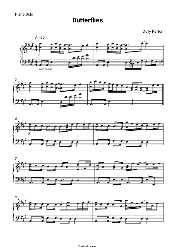 Butterflies - Dolly Parton Piano Sheet Music - Piano.Solo