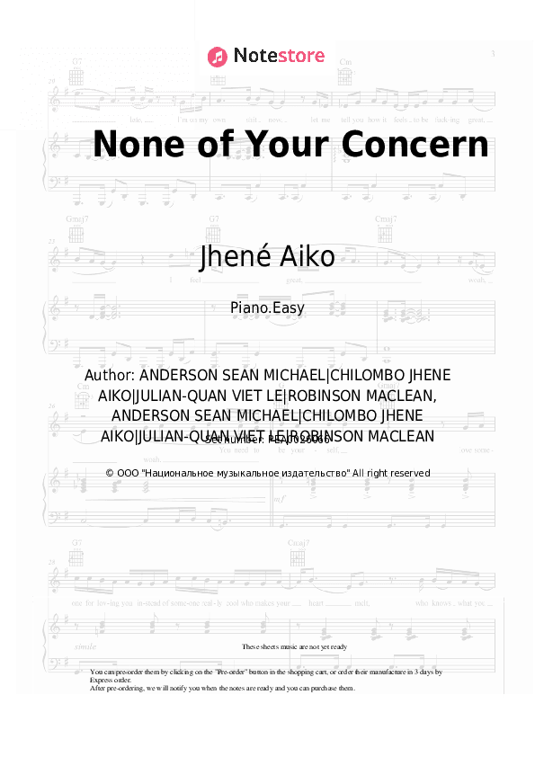 None of Your Concern - Jhené Aiko Piano Sheet Music Easy - Piano.Easy