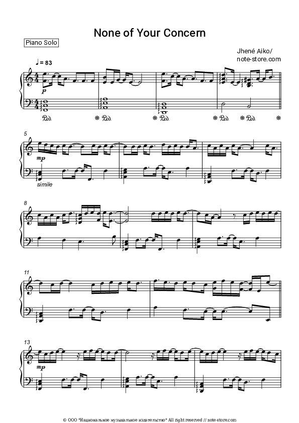 None of Your Concern - Jhené Aiko Piano Sheet Music - Piano.Solo