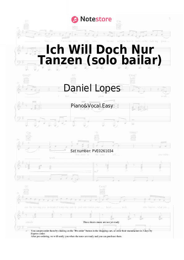 Ich Will Doch Nur Tanzen (solo bailar) - Daniel Lopes Piano Sheet Music Easy and Vocal - Piano&Vocal.Easy