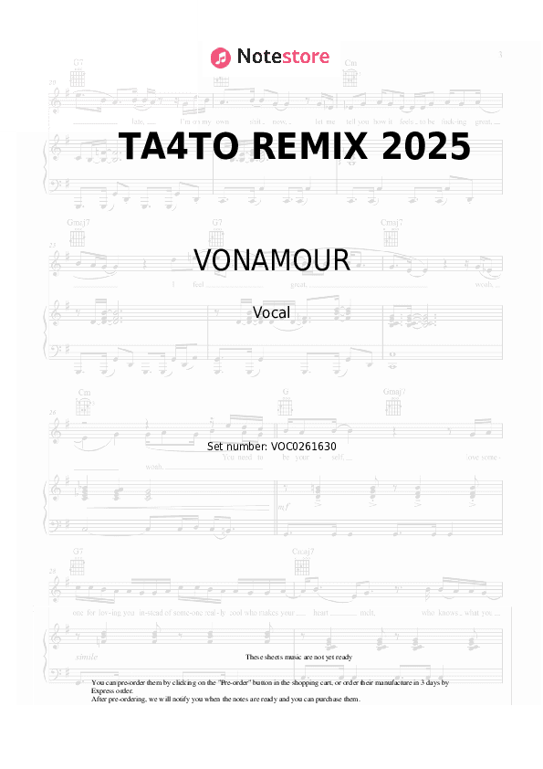 ТА4ТО REMIX 2025 - VONAMOUR Vocal Sheet Music - Vocal