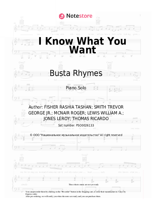 I Know What You Want - Busta Rhymes, Mariah Carey Piano Sheet Music - Piano.Solo