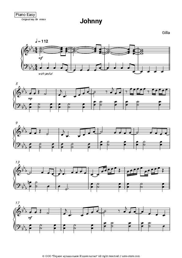 Johnny - Gilla Piano Sheet Music Easy - Piano.Easy