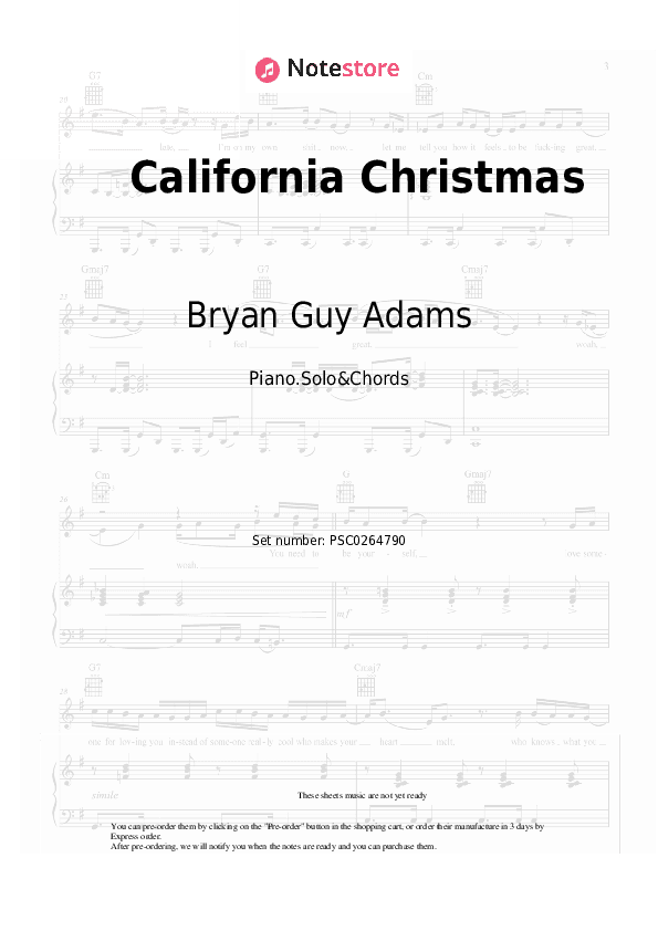 California Christmas - Bryan Guy Adams, Alan Doyle, Alessia Cara, The Sheepdogs Piano Sheet Music and Chords - Piano.Solo&Chords