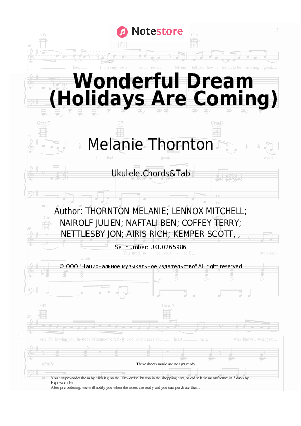 Wonderful Dream (Holidays Are Coming) - Melanie Thornton Ukulele Sheet Music - Ukulele.Chords&Tab