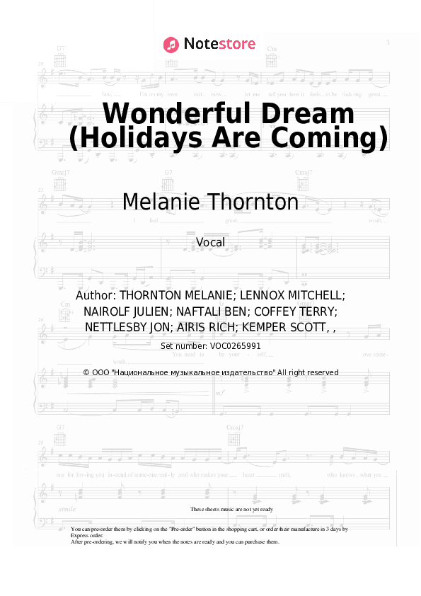 Wonderful Dream (Holidays Are Coming) - Melanie Thornton Vocal Sheet Music - Vocal