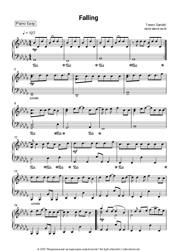 Falling - Trevor Daniel Piano Sheet Music Easy - Piano.Easy