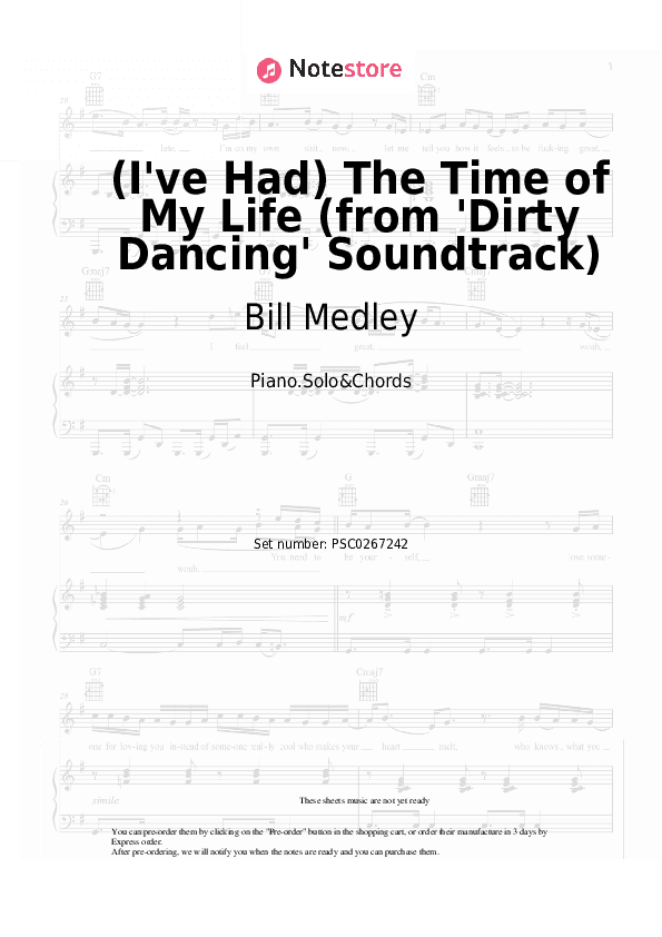(I've Had) The Time of My Life (from 'Dirty Dancing' Soundtrack) - Bill Medley, Jennifer Warnes Piano Sheet Music and Chords - Piano.Solo&Chords