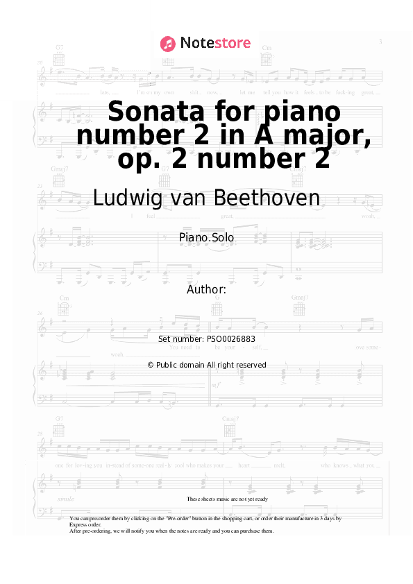 Sonata for piano number 2 in A major, op. 2 number 2 - Ludwig van Beethoven Piano Sheet Music - Piano.Solo