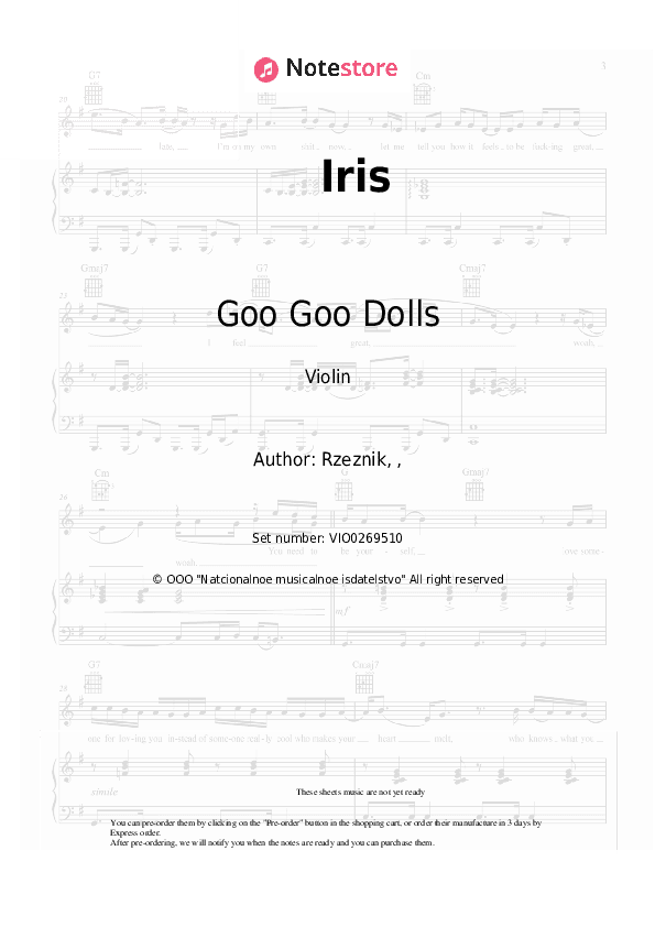 Iris - Goo Goo Dolls Violin Sheet Music - Violin