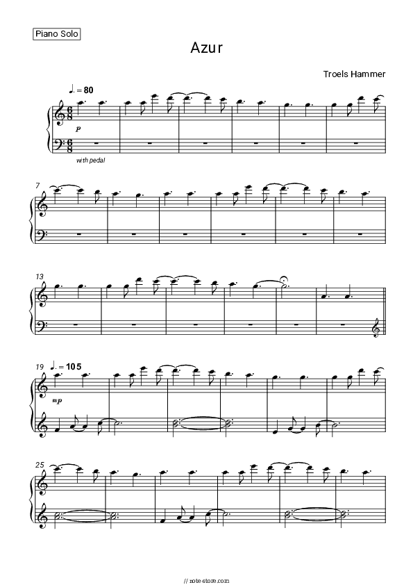 Azur - Troels Hammer Piano Sheet Music - Piano.Solo