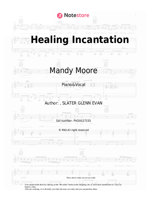 Healing Incantation - Mandy Moore Piano Sheet Music with the Voice part - Piano&Vocal