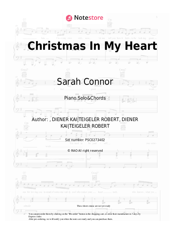 Christmas In My Heart - Sarah Connor Piano Sheet Music and Chords - Piano.Solo&Chords