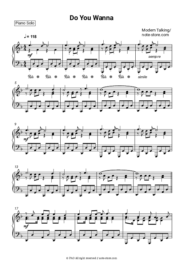 Do You Wanna - Modern Talking Piano Sheet Music - Piano.Solo